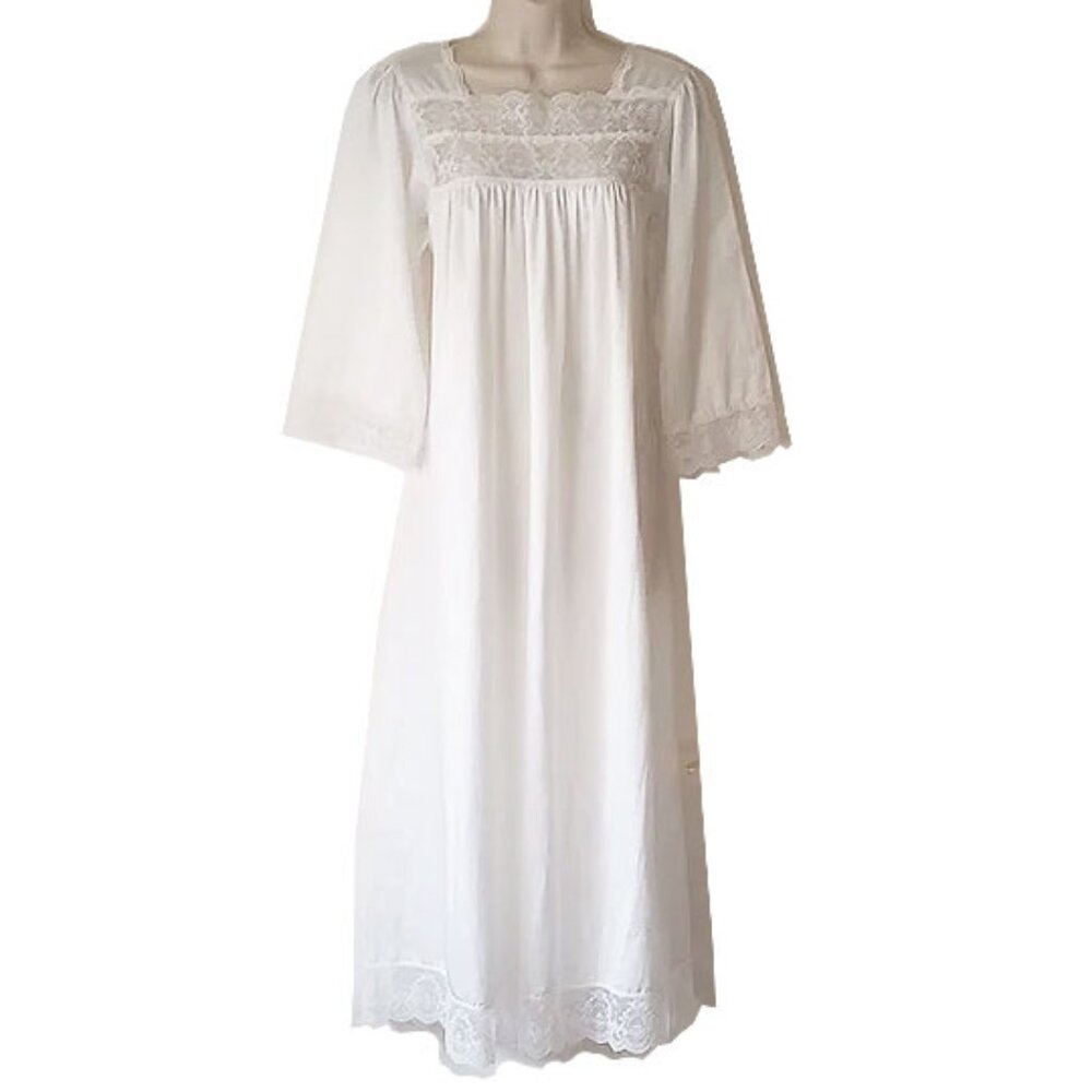 Vintage Dior White Satin Long Nightgown 49" Midi L/XL Square Neck